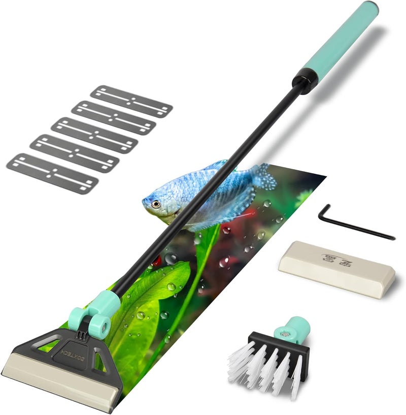 UPETTOOLS Algae Scraper for Glass Aquariums, 2 in 1 Adjustable Algae Scraper with 5 Stainless Steel Blades and Cleaning Brush, Aquarium Glass Cleaning Tools for 20-40 Gallon Fish Tank - Image 1